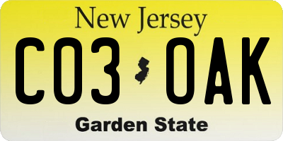 NJ license plate C03OAK