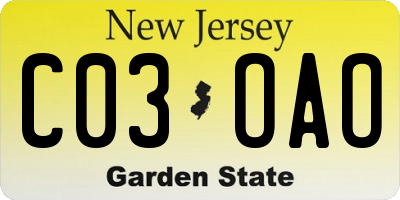 NJ license plate C03OAO