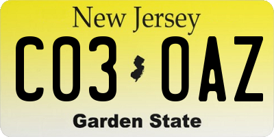 NJ license plate C03OAZ