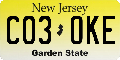 NJ license plate C03OKE