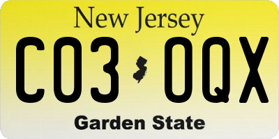 NJ license plate C03OQX