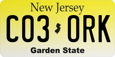 NJ license plate C03ORK