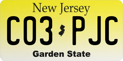 NJ license plate C03PJC