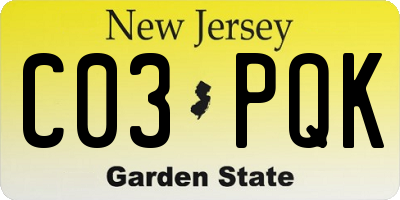 NJ license plate C03PQK