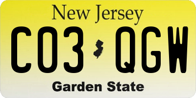 NJ license plate C03QGW