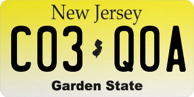 NJ license plate C03QOA