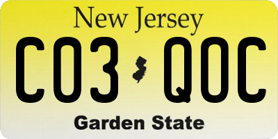 NJ license plate C03QOC