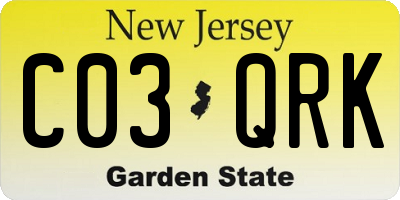 NJ license plate C03QRK
