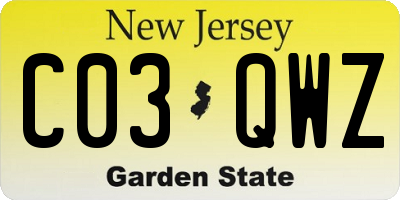 NJ license plate C03QWZ