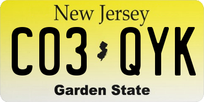 NJ license plate C03QYK