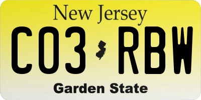 NJ license plate C03RBW