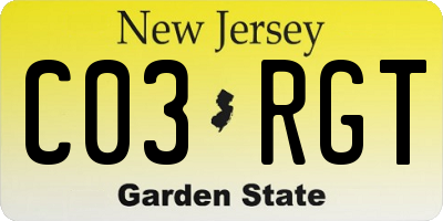 NJ license plate C03RGT
