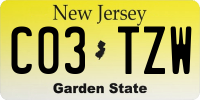 NJ license plate C03TZW