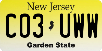 NJ license plate C03UWW