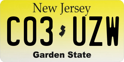 NJ license plate C03UZW