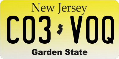 NJ license plate C03VOQ