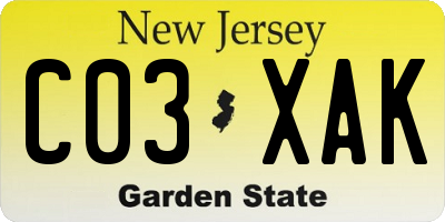 NJ license plate C03XAK