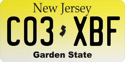 NJ license plate C03XBF