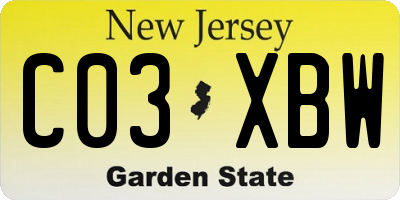 NJ license plate C03XBW