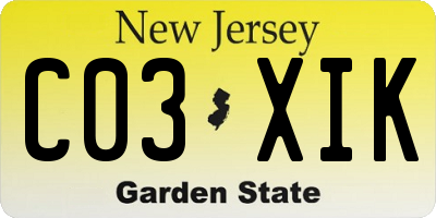 NJ license plate C03XIK