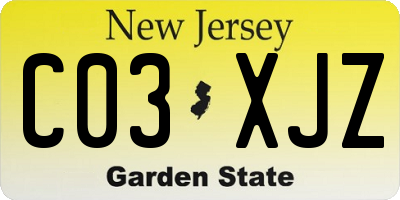 NJ license plate C03XJZ