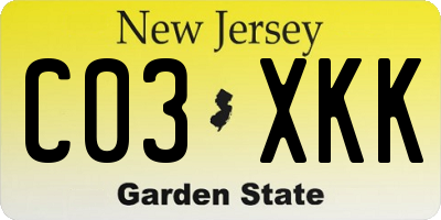 NJ license plate C03XKK