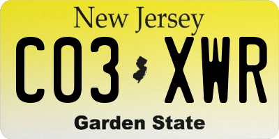NJ license plate C03XWR