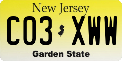 NJ license plate C03XWW