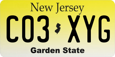 NJ license plate C03XYG