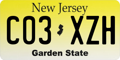 NJ license plate C03XZH