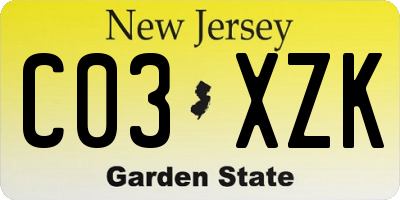 NJ license plate C03XZK