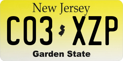 NJ license plate C03XZP