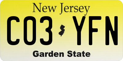 NJ license plate C03YFN