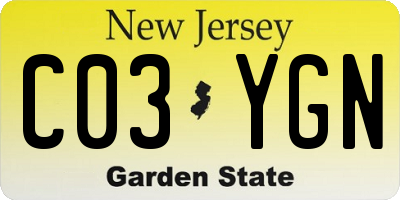 NJ license plate C03YGN