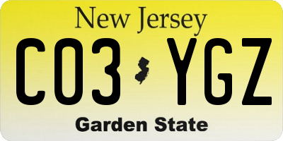 NJ license plate C03YGZ