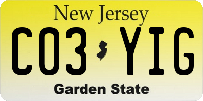NJ license plate C03YIG