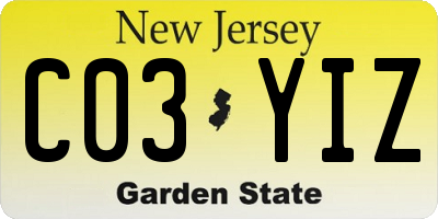NJ license plate C03YIZ