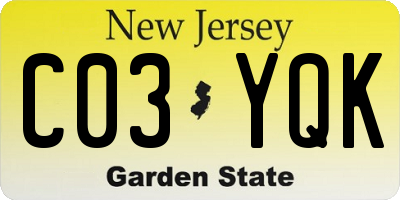 NJ license plate C03YQK