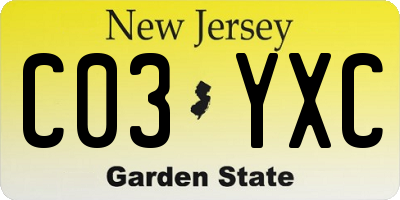 NJ license plate C03YXC