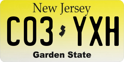 NJ license plate C03YXH