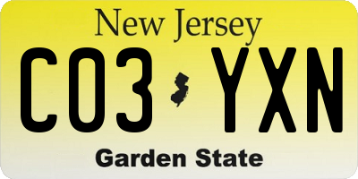 NJ license plate C03YXN