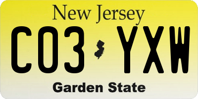 NJ license plate C03YXW