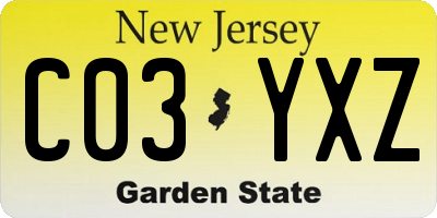 NJ license plate C03YXZ