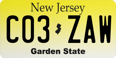 NJ license plate C03ZAW