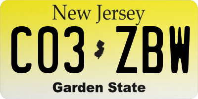 NJ license plate C03ZBW