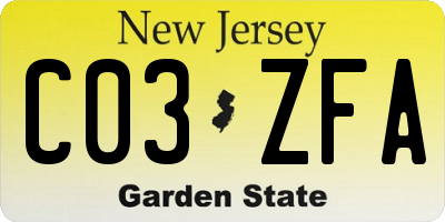 NJ license plate C03ZFA