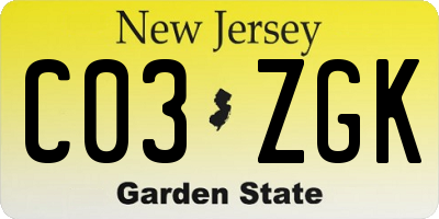 NJ license plate C03ZGK