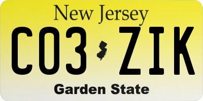 NJ license plate C03ZIK