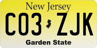 NJ license plate C03ZJK