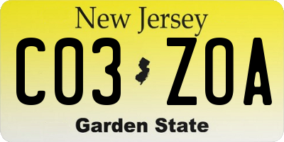 NJ license plate C03ZOA